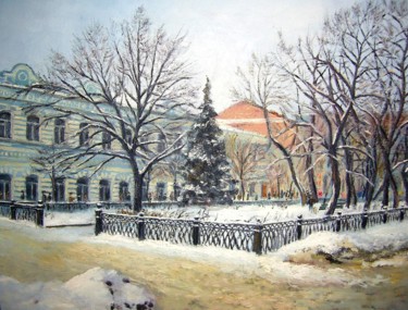 Painting titled "Бульвар на Гончаров…" by Igor Bochkarev (I B), Original Artwork, Oil