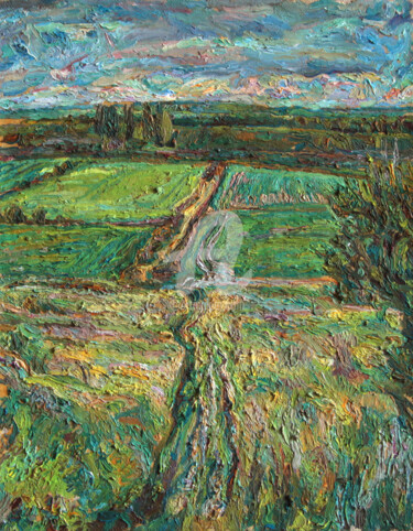 Painting titled "Fields" by Leonid Stroganov, Original Artwork, Oil