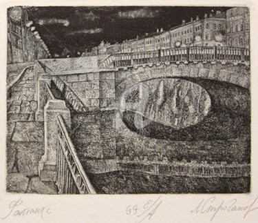 Gravures & estampes intitulée "Fontanka-river. Sai…" par Leonid Stroganov, Œuvre d'art originale, Eau-forte