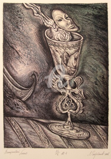 "Venetian winecup" başlıklı Baskıresim Leonid Stroganov tarafından, Orijinal sanat, Oyma baskı 