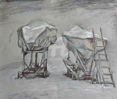 Dibujo titulada "Sailboats high and…" por Leonid Stroganov, Obra de arte original, Pastel