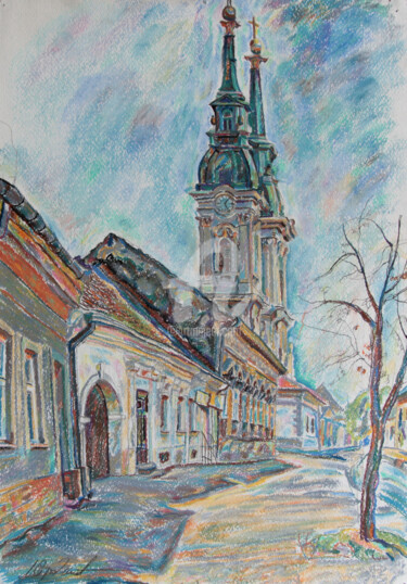 Disegno intitolato "Summer day. Pancevo" da Leonid Stroganov, Opera d'arte originale, Pastello