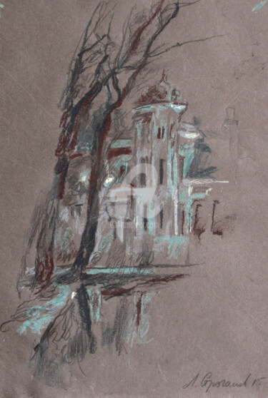 Disegno intitolato "Night city. Old hou…" da Leonid Stroganov, Opera d'arte originale, Pastello