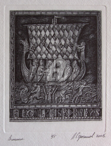 Отпечатки и Гравюры под названием "Vikings. Ex Libris" - Leonid Stroganov, Подлинное произведение искусства, Травление