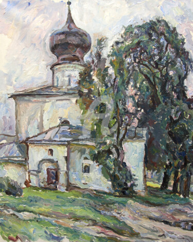 Peinture intitulée "Pskov. Church" par Leonid Stroganov, Œuvre d'art originale, Huile