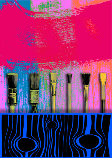 Digitale Kunst getiteld "Old brushes - pink…" door Stuart Hicking, Origineel Kunstwerk, 2D Digital Work