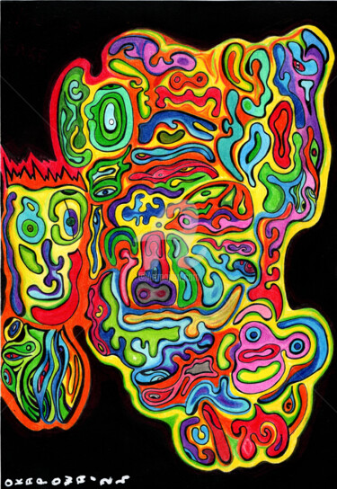 Dessin intitulée "Psychedelic nightma…" par Styve Per Plex, Œuvre d'art originale, Crayon