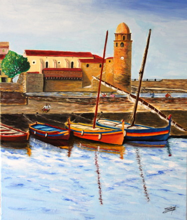 Painting titled "Port de Collioure" by Francois Suard, Original Artwork, Acrylic