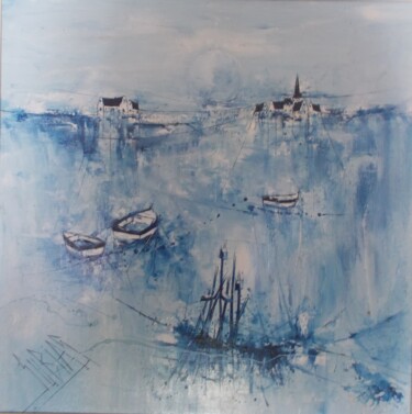 Painting titled "Bord de Loire" by Patrick Subias, Original Artwork, Oil Mounted on Wood Stretcher frame
