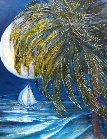 绘画 标题为“Moonshine Beach” 由Sue Lorenz, 原创艺术品, 油
