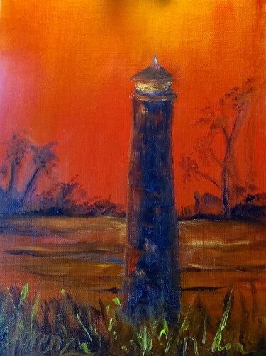 Schilderij getiteld "Red Sky at Night" door Sue Lorenz, Origineel Kunstwerk, Olie Gemonteerd op Andere stijve panelen