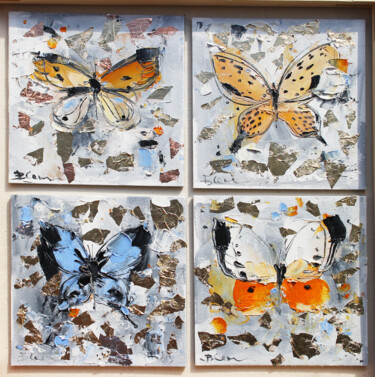 Malarstwo zatytułowany „Set of 4 Butterfly…” autorstwa Viktoria Sukhanova, Oryginalna praca, Olej