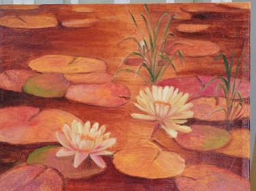Painting titled "Lily pond orange" by Sulakshana Dharmadhikari, Original Artwork, Oil