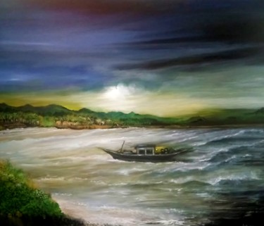Painting titled "Bulalacao" by Suleiman, Original Artwork, Oil Mounted on Wood Stretcher frame