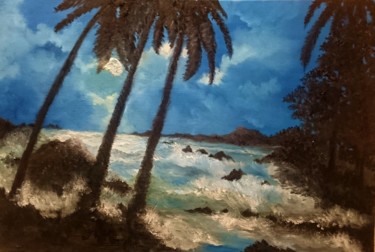 Painting titled "Breakers Puerto Gal…" by Suleiman, Original Artwork, Oil Mounted on Wood Stretcher frame