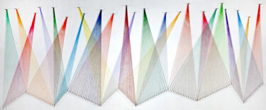 Textielkunst getiteld "Nailed it Series No…" door Sumit Ratta, Origineel Kunstwerk, Draad Gemonteerd op Andere stijve panelen