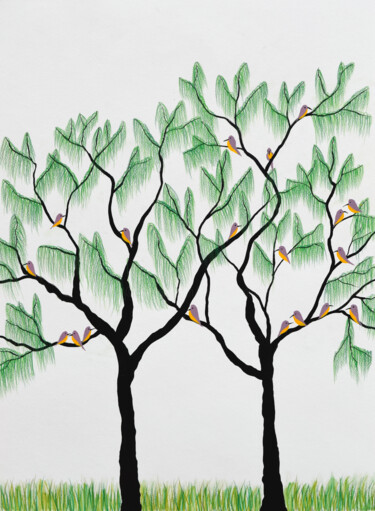 Schilderij getiteld "The whispering trees" door Sumit Ratta, Origineel Kunstwerk, Acryl
