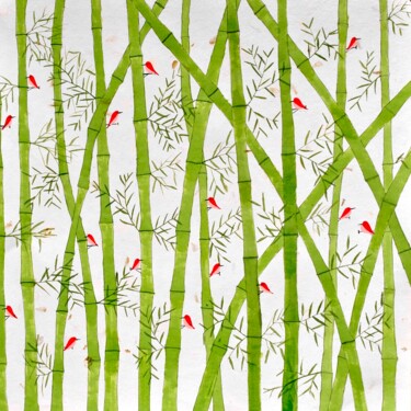Pintura intitulada "Birds and bamboo" por Sumit Ratta, Obras de arte originais, Acrílico