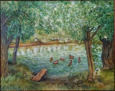 Pittura intitolato ""Шибылги. Озеро"" da Nadia Solntseva, Opera d'arte originale, Olio
