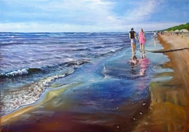 Painting titled "Woman Men sea seasc…" by Natalja Picugina, Original Artwork, Oil