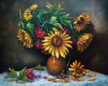 Painting titled "Sunflowers oil pain…" by Natalja Picugina, Original Artwork, Oil