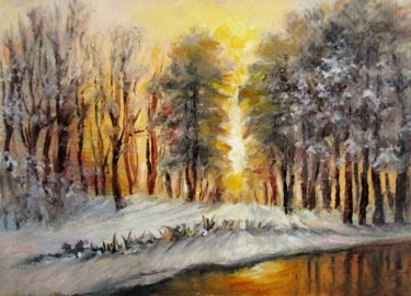 Pittura intitolato "ACEO Winter sunset…" da Natalja Picugina, Opera d'arte originale, Olio