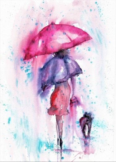 Schilderij getiteld "Rainy Fantasy water…" door Natalja Picugina, Origineel Kunstwerk, Aquarel