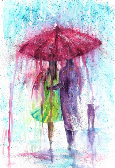 Peinture intitulée "Rainy umbrella Fant…" par Natalja Picugina, Œuvre d'art originale, Aquarelle