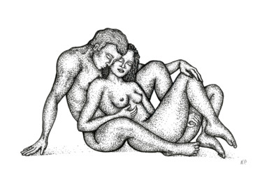 Dibujo titulada "Nude Man Woman Love…" por Natalja Picugina, Obra de arte original, Tinta