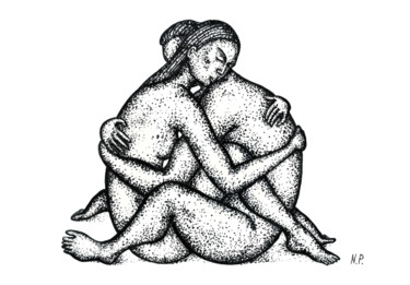 Картина под названием "Lovers Woman man nu…" - Natalja Picugina, Подлинное произведение искусства, Чернила