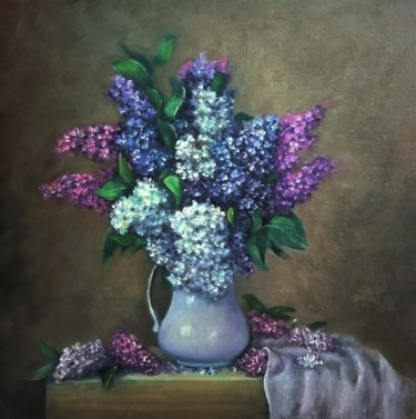 「Lilac flowers still…」というタイトルの絵画 Natalja Picuginaによって, オリジナルのアートワーク, オイル