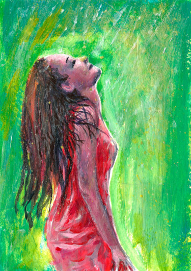 Painting titled "Woman in red dress.…" by Natalja Picugina, Original Artwork, Acrylic