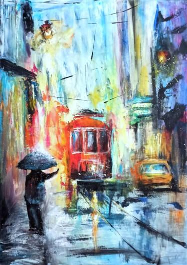 Pittura intitolato "Rain.Cars.Umbrella.…" da Natalja Picugina, Opera d'arte originale, Acrilico
