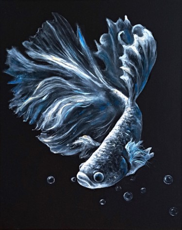 Картина под названием "Gold fish in black…" - Natalja Picugina, Подлинное произведение искусства, Масло