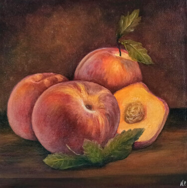 Malarstwo zatytułowany „Peaches oil canvas…” autorstwa Natalja Picugina, Oryginalna praca, Olej
