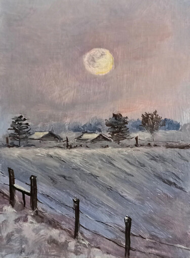 Painting titled "Winter Moon oil min…" by Natalja Picugina, Original Artwork, Oil