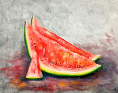 Картина под названием "Watermelon still li…" - Natalja Picugina, Подлинное произведение искусства, Масло