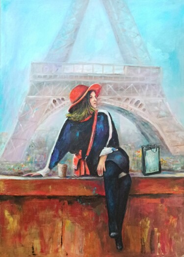 Schilderij getiteld "Parisian woman and…" door Natalja Picugina, Origineel Kunstwerk, Acryl