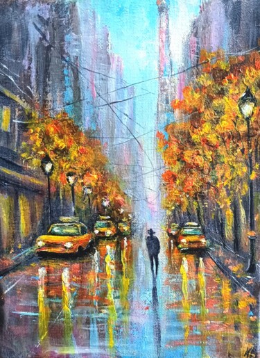 Schilderij getiteld "City. After rain." door Natalja Picugina, Origineel Kunstwerk, Acryl