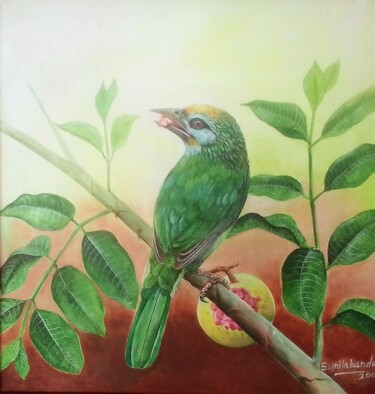 Malerei mit dem Titel "Emerald Perch" von Sunilabandu Perera, Original-Kunstwerk, Acryl