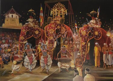Painting titled "The Perahera" by Sunilabandu Perera, Original Artwork, Acrylic