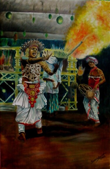 Картина под названием "Enthralling Kandyan…" - Sunilabandu Perera, Подлинное произведение искусства, Акрил