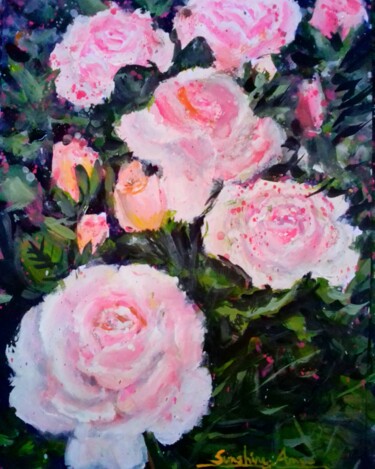 Painting titled "The Roses In Blooms" by Sunshine Amos, Original Artwork, Acrylic