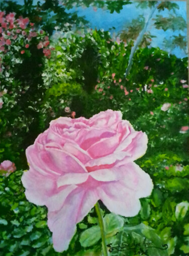 Malerei mit dem Titel "Flower House 2" von Sunshine Amos, Original-Kunstwerk, Aquarell