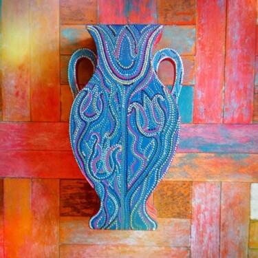 Design intitolato "Wooden, Painted Vas…" da Lina Stern, Opera d'arte originale, Accessori