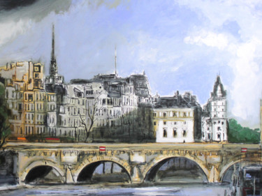 Peinture intitulée "Le pont neuf à Paris" par Michel Suret-Canale, Œuvre d'art originale, Huile