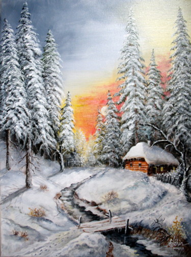 Painting titled "Un soir d'hiver ." by Gérard Jéhin, Original Artwork, Oil