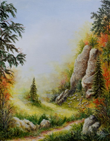 Painting titled "Brouillard d'automn…" by Gérard Jéhin, Original Artwork, Oil