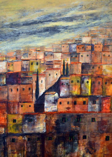 Painting titled "Village Look - Orig…" by Susan Monk, Original Artwork, Acrylic