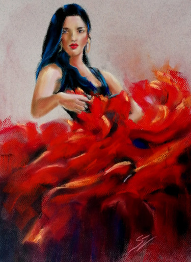 Malarstwo zatytułowany „Flamenco Dancer 56” autorstwa Susana Zarate, Oryginalna praca, Pastel